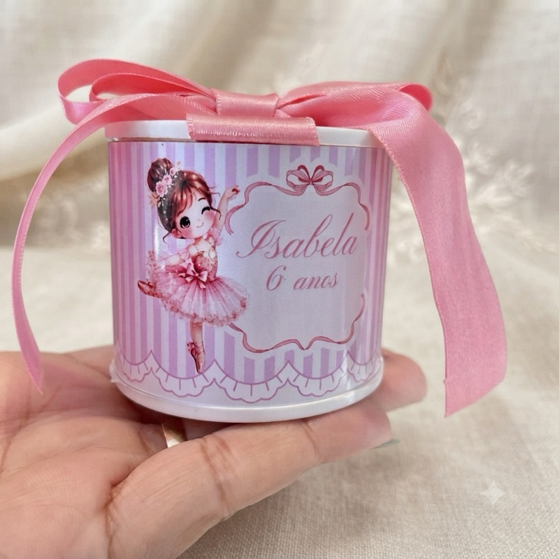 Kit Tubo Lata Personalizado Lembrancinha Festa Infantil Tema Bailarina Menina Rosa Lembrança Aniversário 5x6