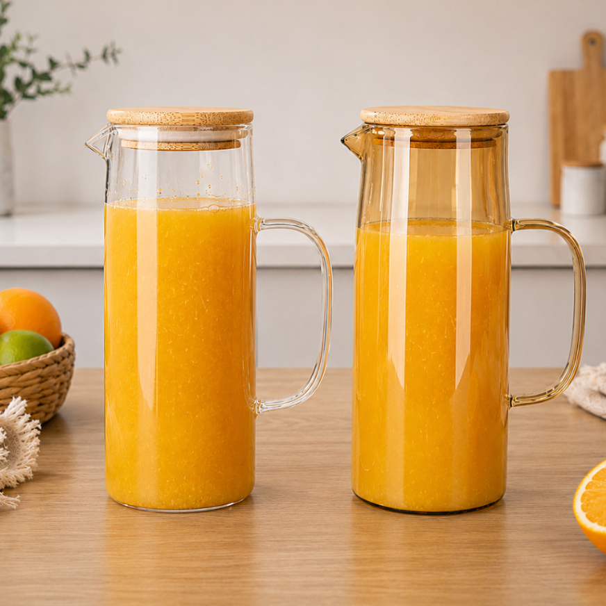 Jarra em Vidro 1L com Tampa de Bambu hermética suco chá mesa posta cozinha