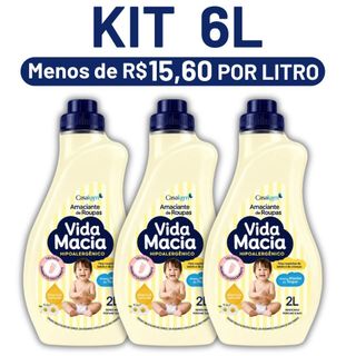 Kit com 3 unidades do Amaciante Vida Macia Glicerina e Camomila Casa KM