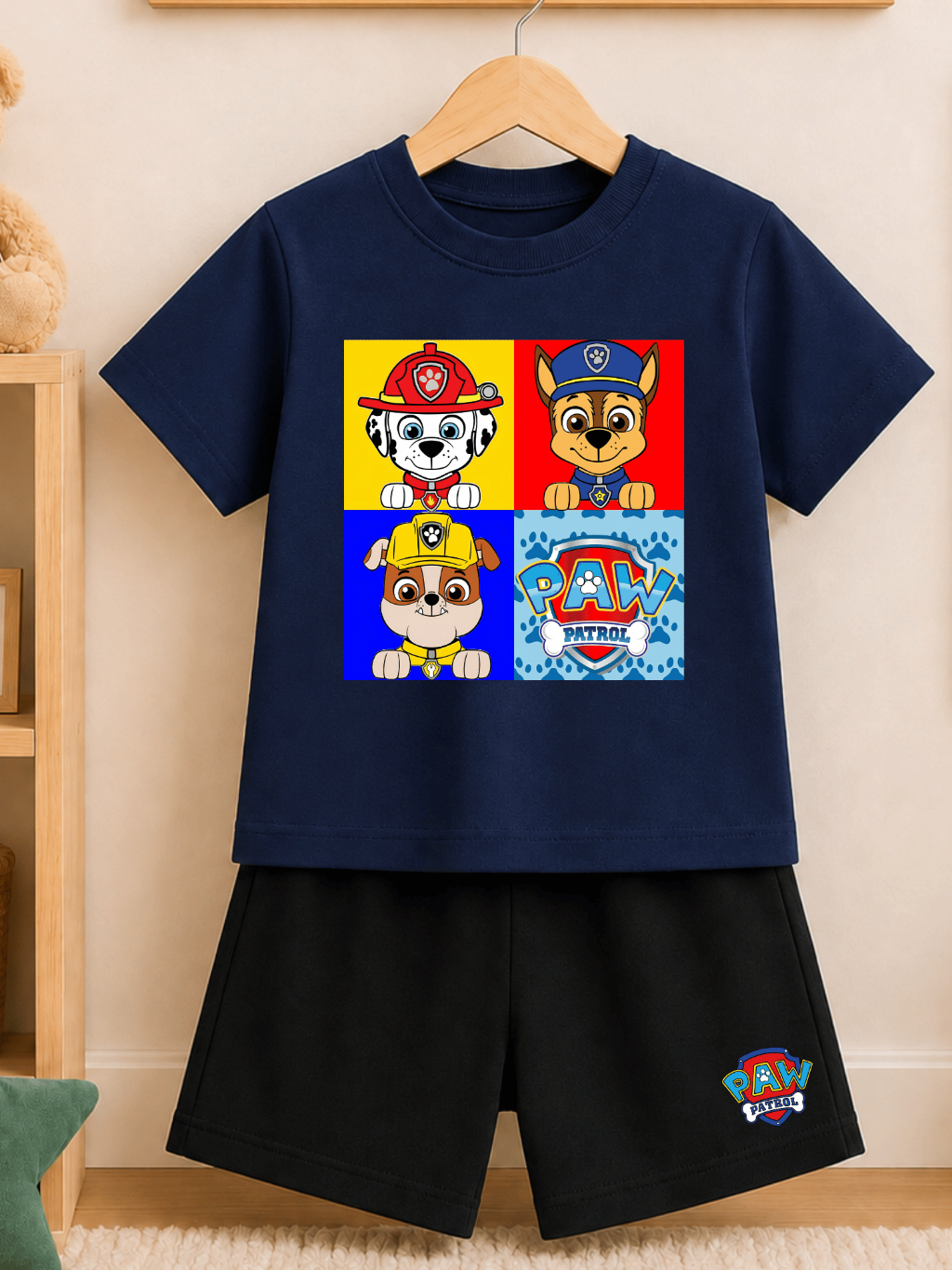 Conjunto Patrulha Canina Estiloso Moda para os Garotos camiseta+Bermuda 2 ao 16