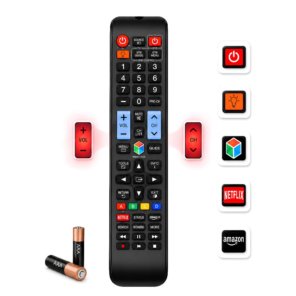 Controle Remoto Universal Samsung Smart Tv Compatível Netflix Amazon Led Lcd 4K Com Pilhas