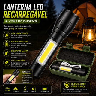 Mini Lanterna Tática Com Led E Zoom Recarregável USB C Lanterna De Mão Portátil
