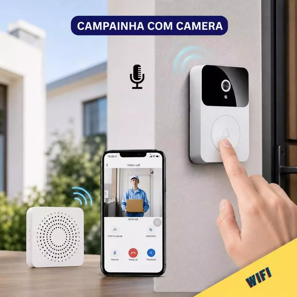 Campainha Com Câmera Vídeo Porteiro Sem Fio Wi-Fi HD Inteligente Smart Home Vê Pelo Celular -bombara — imagem 1