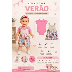 Conjunto 2 peças Bebê Jardineira e Body Menina Verão