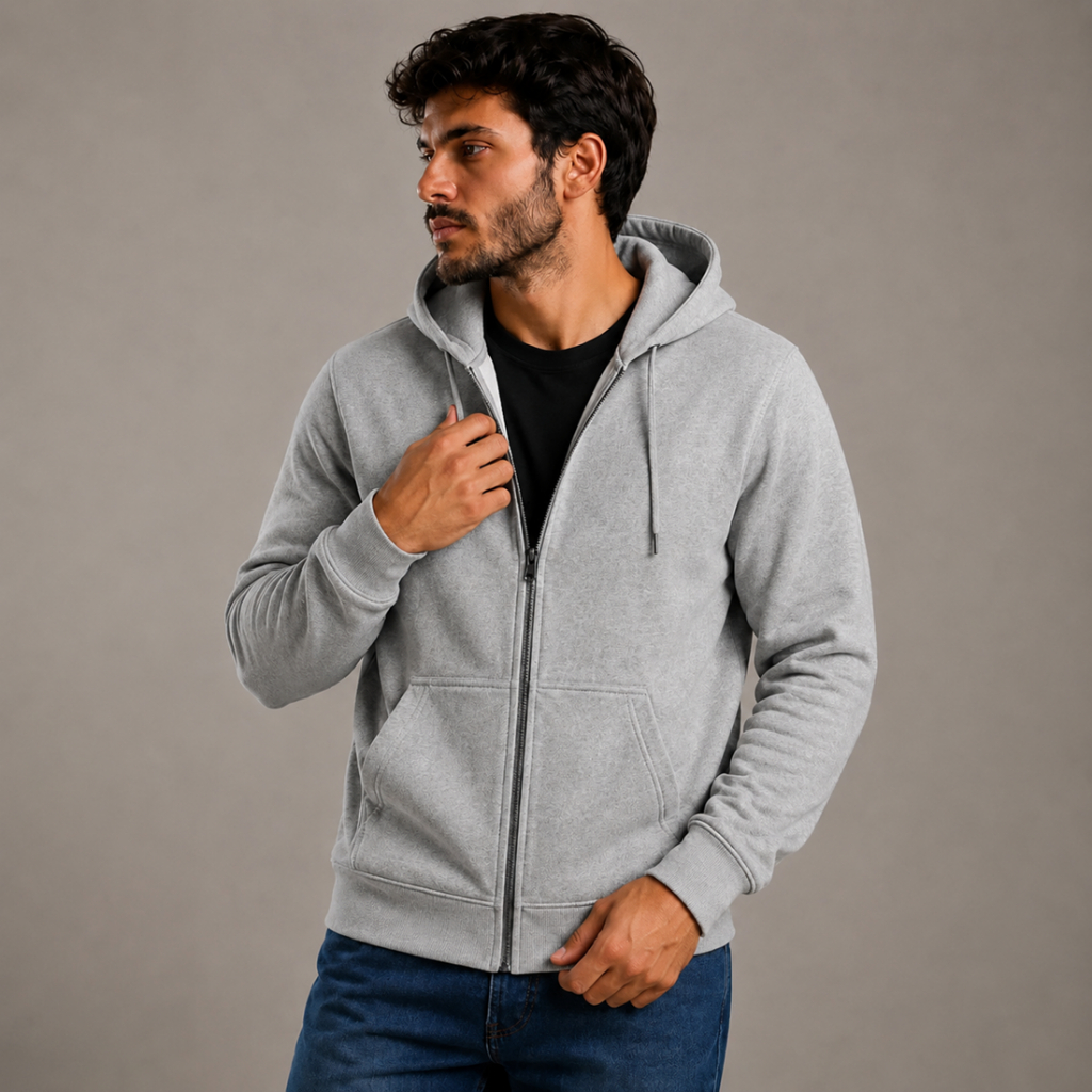 Moletom com Zíper Flanelado Masculino Feminino Unissex Casaco de Frio com Capuz Jaqueta de Moletom Bolso Canguru.