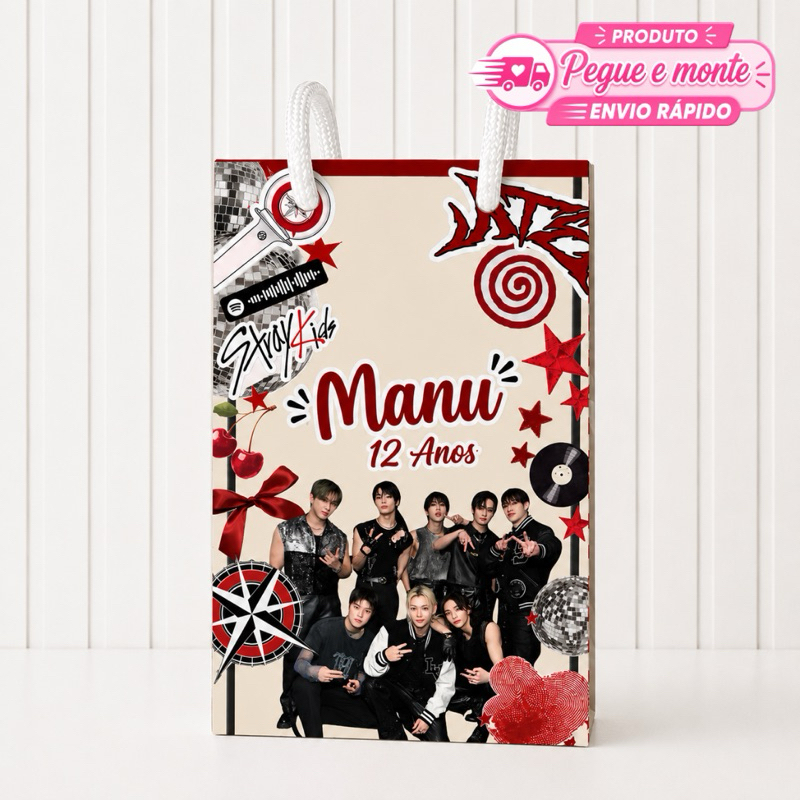 Sacolinha Pequena Stray Kids Personalizada Lembrancinha para Festa Aniversário Enviado Desmontado