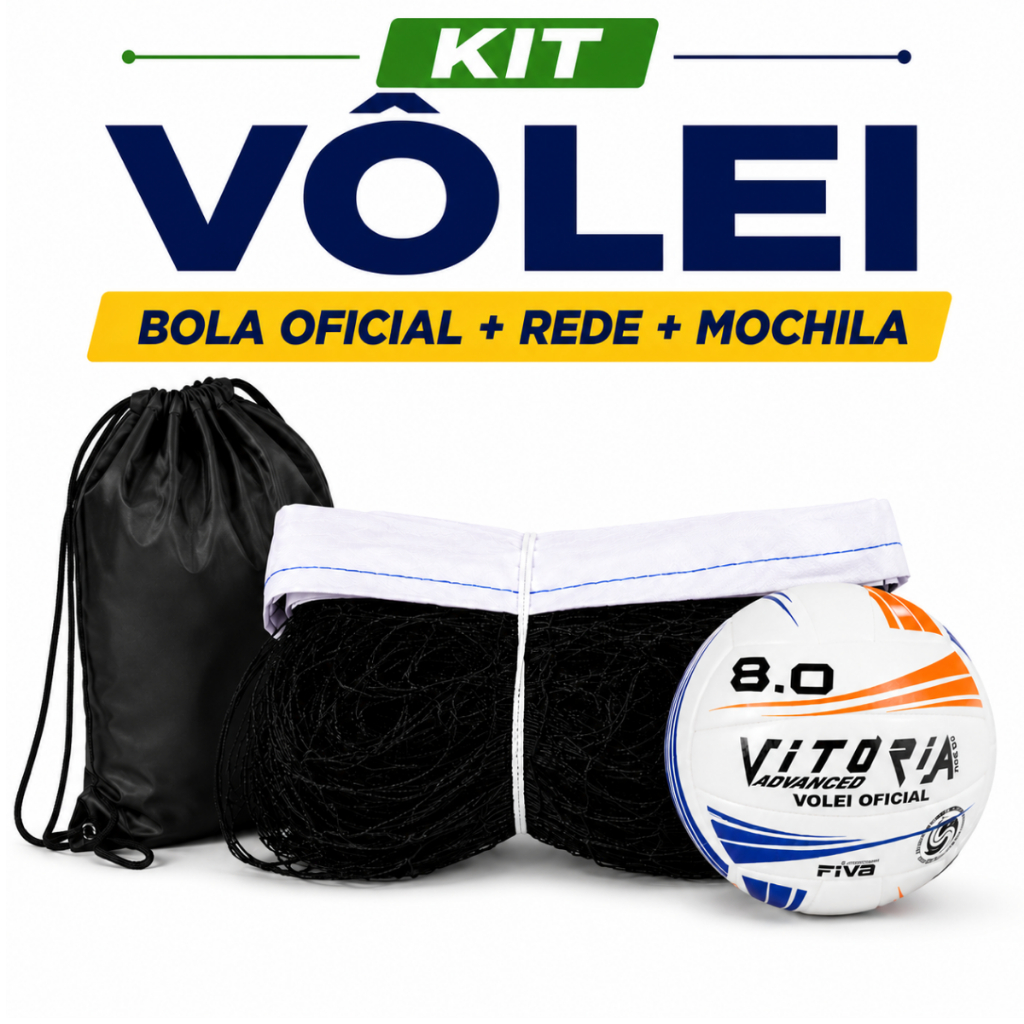 Kit Vôlei Lazer Bola Oficial e Rede 1 Faixa Superior Quadra Praia Piscina Campo