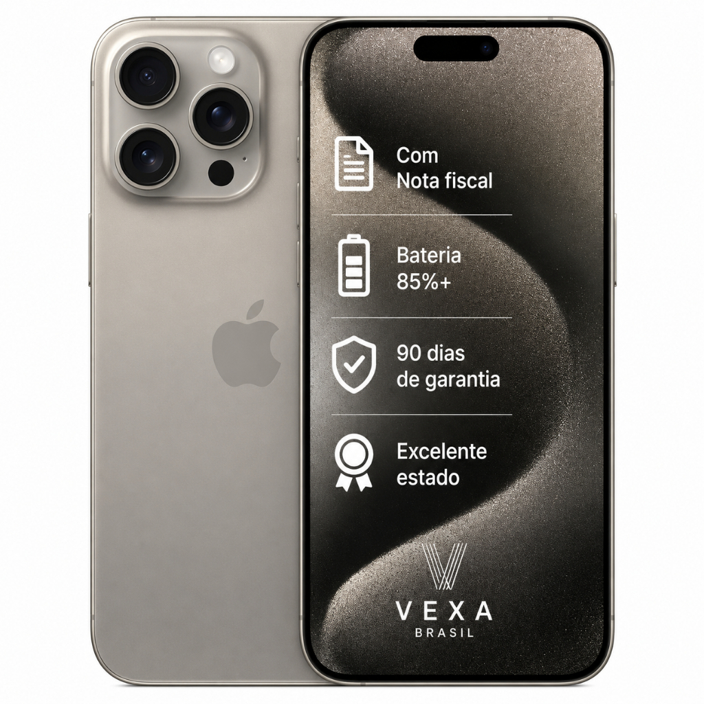 Apple iPhone 15 Pro 128GB Titânio Natural | Semi Novo Premium | Bateria Mínima 8