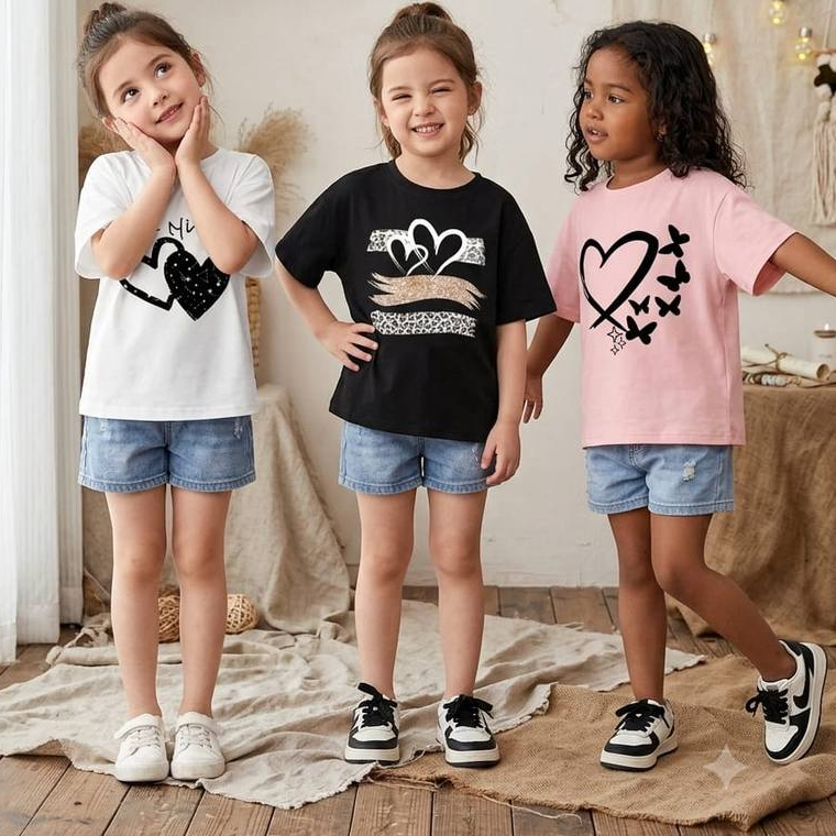 Kit 3 Camiseta Infantil Gola Redonda Confortável Estampada Delicada Tecido Respirável 100% Algodão
