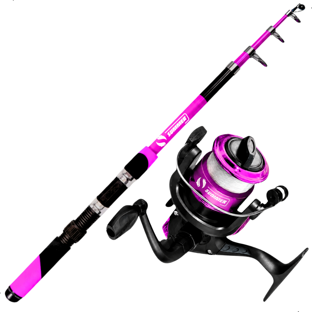 Kit Vara De Pesca Com Molinete E Linha Rosa Feminino Summer