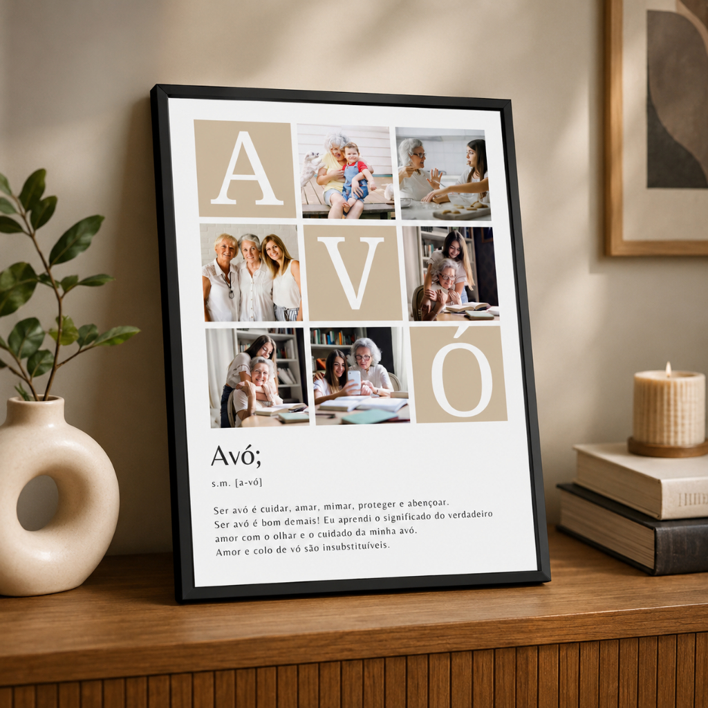 Quadro Vovó Personalizado Com Fotos e Moldura de Madeira (Enviar as fotos após a compra)