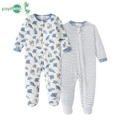 Kit 2 bodies manga longa com pé bebê menina 0-9M, 100% fibra de bambu, vários estilos, macio e confortável