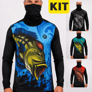 Kit Camisa Camiseta De Pesca + Bandana C/ Proteção Térmica Uv50 Dryfit Masculina