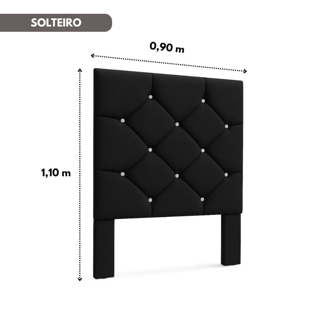 Cabeceira Com Pés Cama Box Solteiro 0,90 Tecido Suede Botões de Strass Estrutura Reforçada