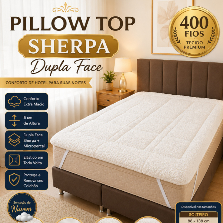 Protetor de Colchão Pillow Top Macio 400 Fios Soft Pele de Carneiro