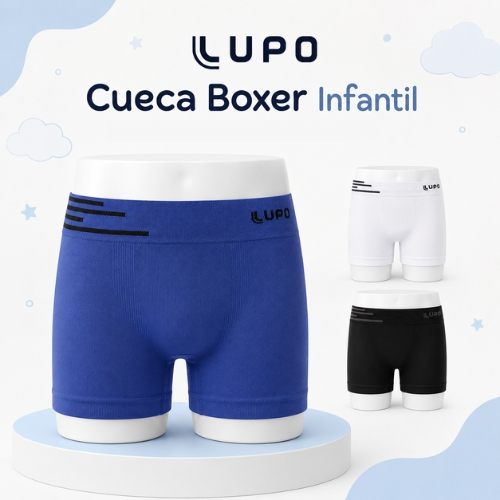 Cueca Infantil Boxer Lupo Microfibra Original Sem Costura Confortável Presente Dia Das Crianças