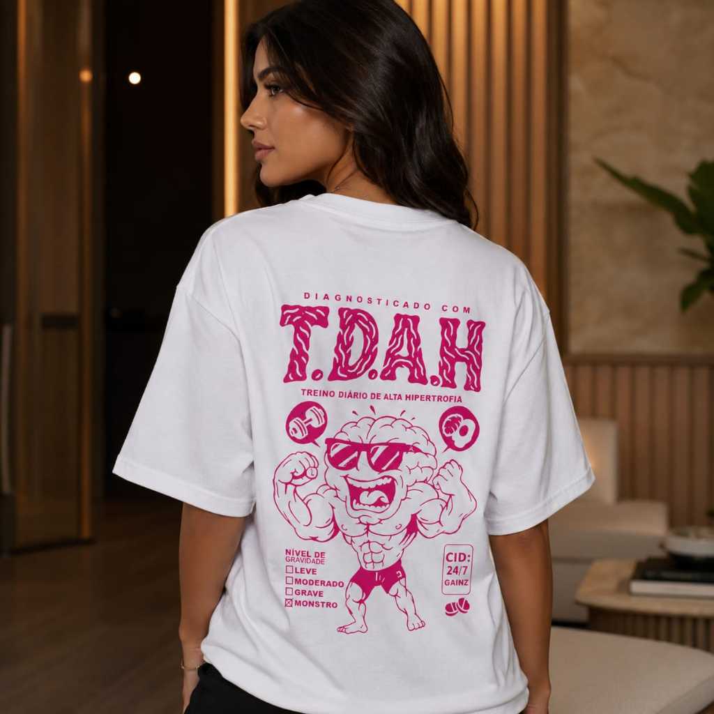 Camiseta Oversized Treino Academia Blusa Unissex Algodão Streetwear Oversize larga  Feminina TDAH