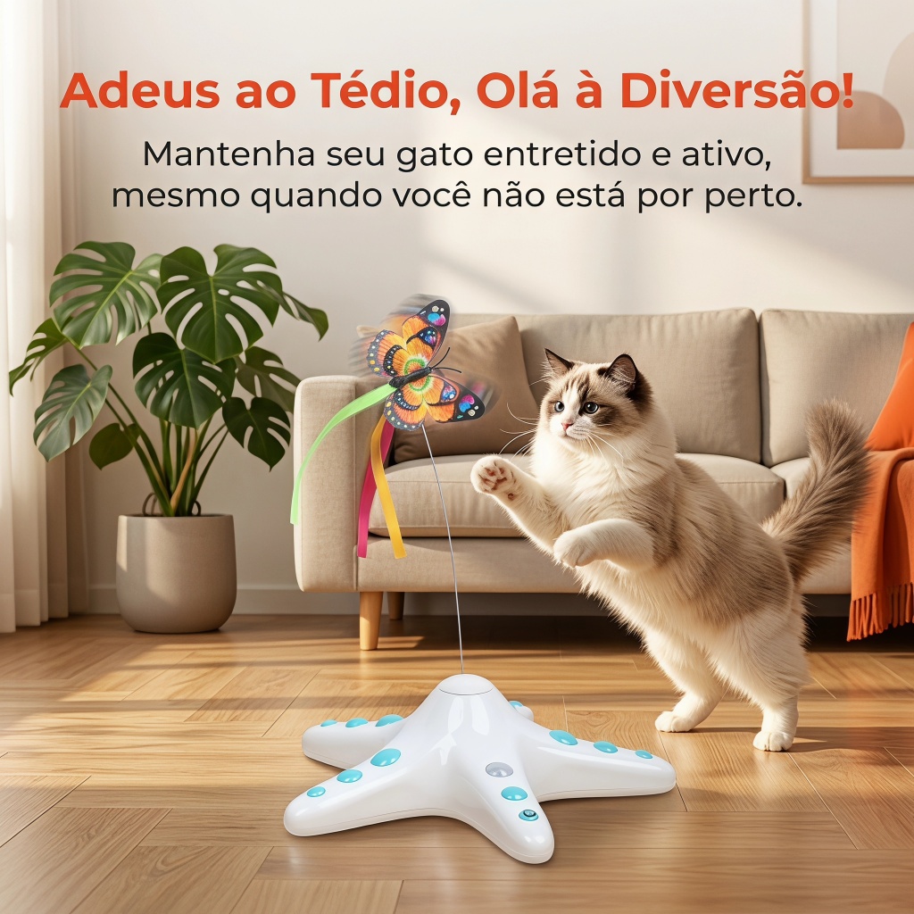 Brinquedo Interativo Borboleta Automática para Gatos | Sensor PIR Ativação por Movimento | Rotação 360° Simula Voo Real