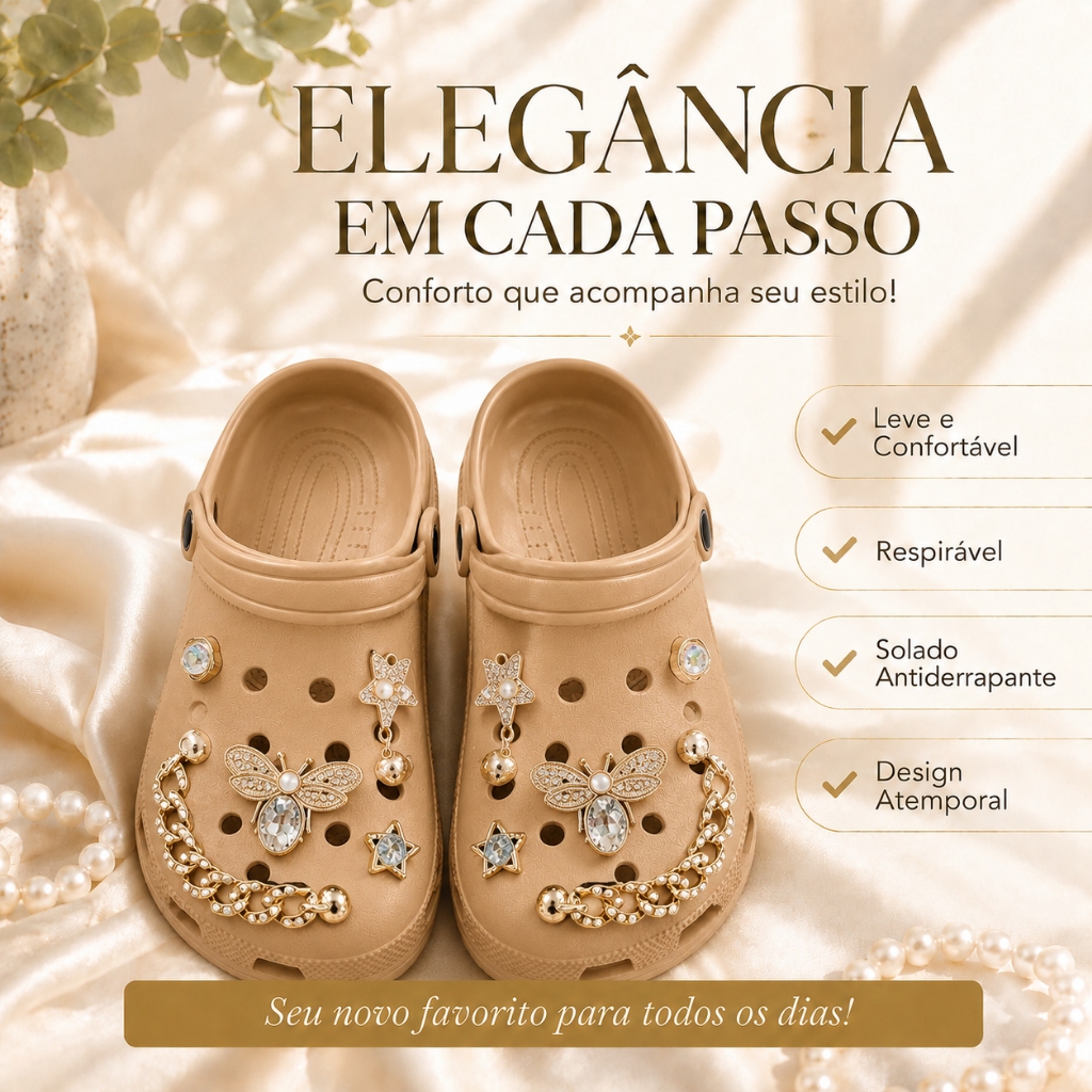 Babuche Feminina Decorada EVA com Acessórios Estilo Casual Sandália Leve Macia Confortável para Mulheres