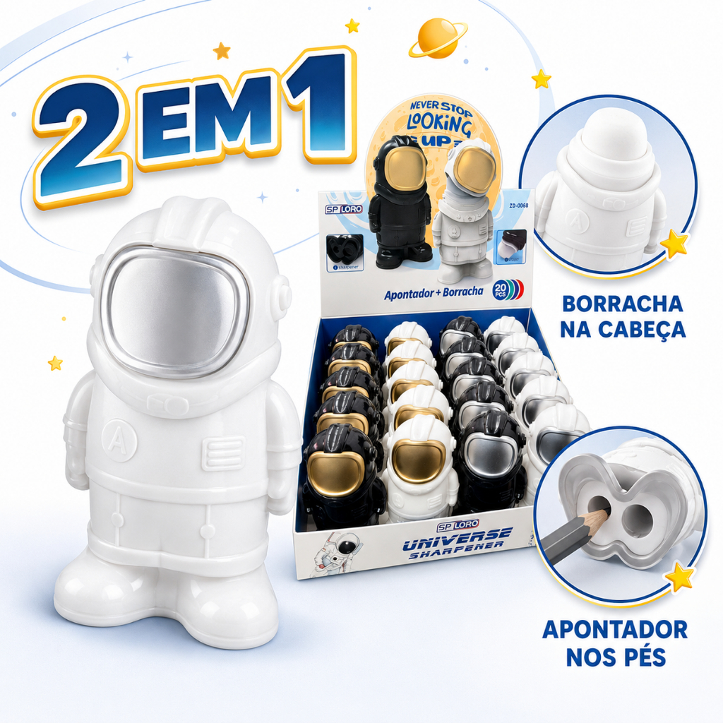 Astronauta Apontador De Lápis Duplo & Borracha 2 em 1 Papelaria Estudantil Material Escolar Presente
