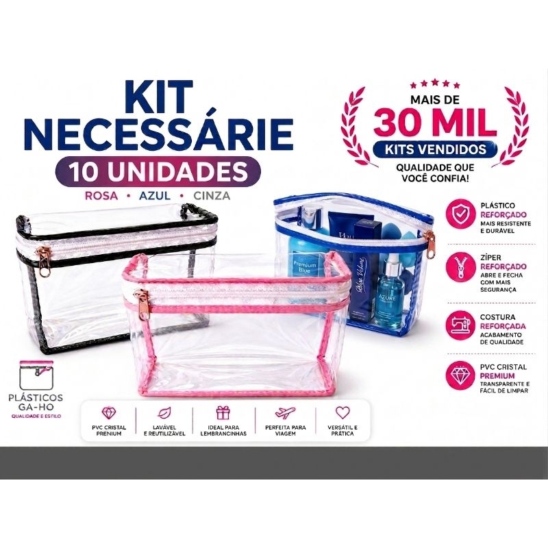 Kit c/-10 und Necessaire Viés- Rosa/Azul/cinza - Organizador - Multiuso - Guarda Roupa - Brinquedos - Malas - Bolsas.