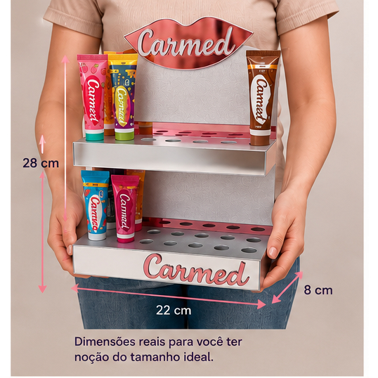 Suporte Organizador Carmed com Seu Nome na Frente 30 Hidratante Labial Carmed Mdf Acrilico Espelhado