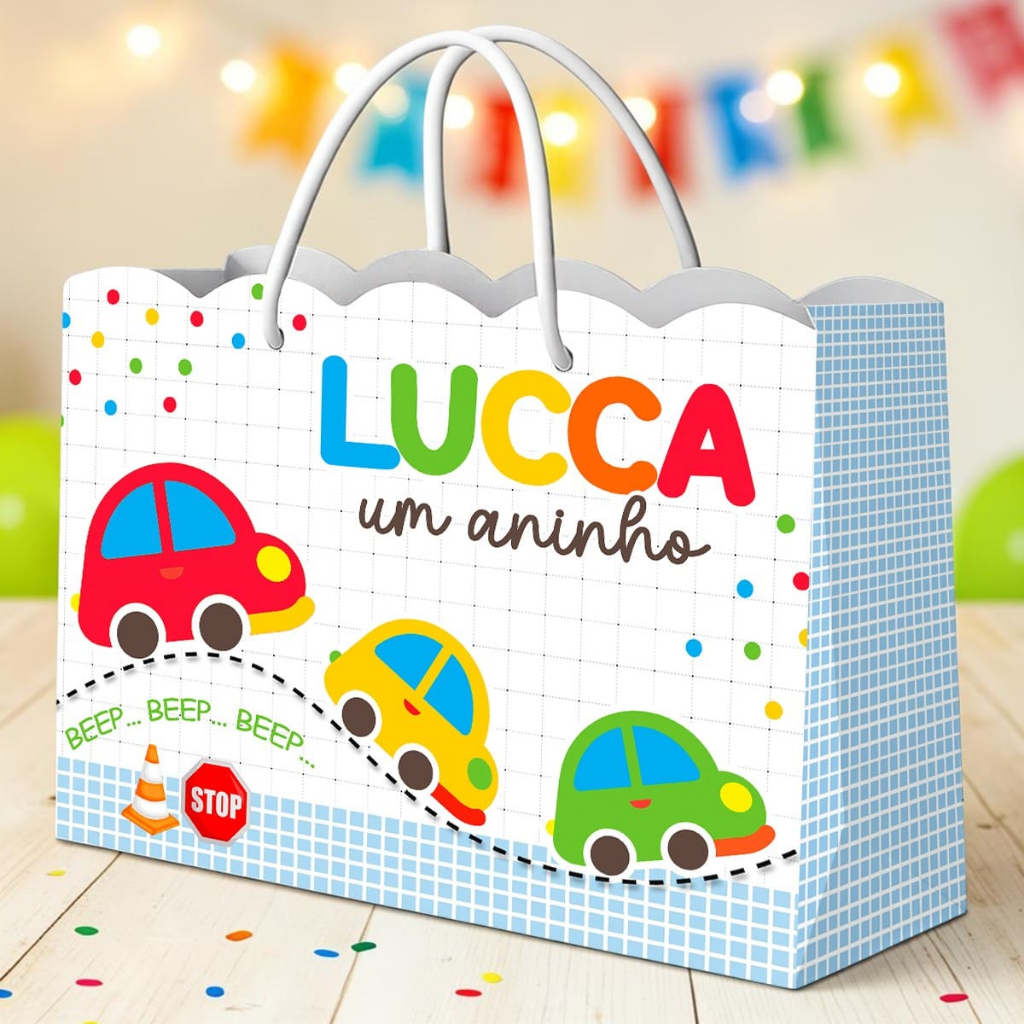 Sacolinha Nuvem Personalizada Carrinhos Transporte Lembrancinha Festa Infantil