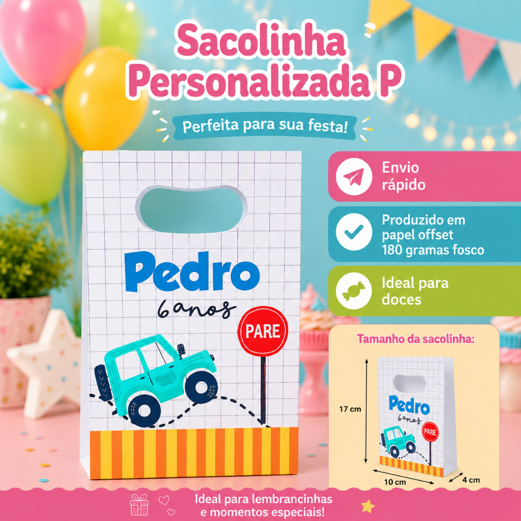 Sacolinha personalizada Meio de Transporte/ carrinhos / Mimos de Aniversário Lembrancinhas (PEGUE E MONTE)