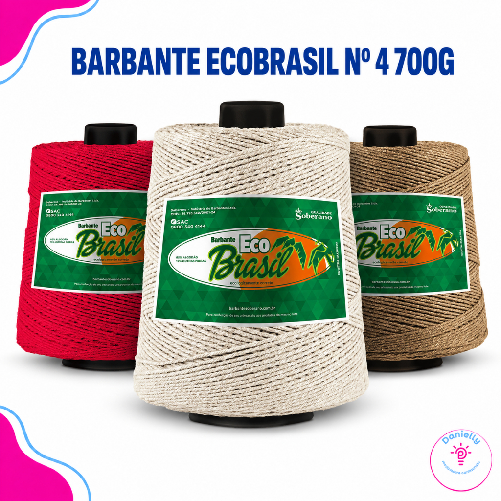 Barbante EcoBrasil Nº4 700g – Fio Colorido para Artesanato,Tapetes, Crochê