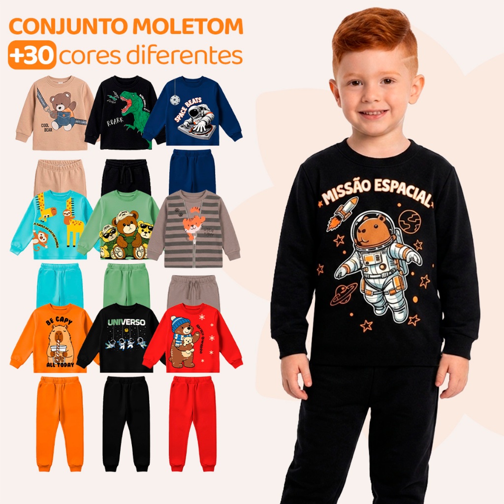 Kit 4 Peças Roupa Infantil Menino Conjuntos Moletom Masculino Peluciado Quentinh