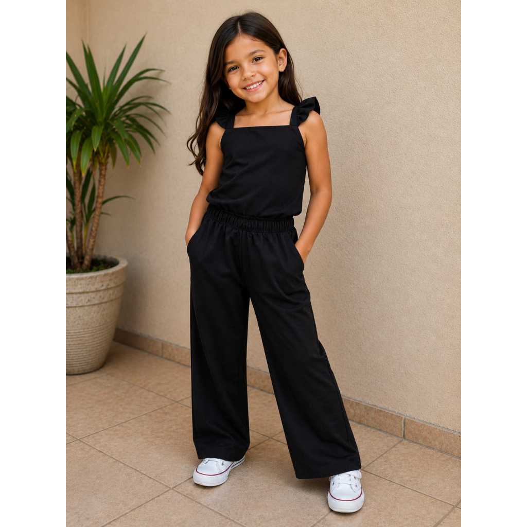 Conjunto Infantil Pantalona Blusa com Babado Modinha Casual Varias Cores 2 ao 12