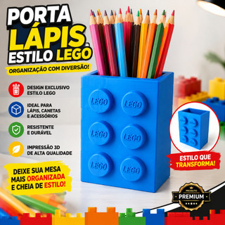 Porta Lápis Estilo Bloco de Montar Organizador de Mesa Porta Canetas Porta Objetos Escritório Escolar Home Office Impres