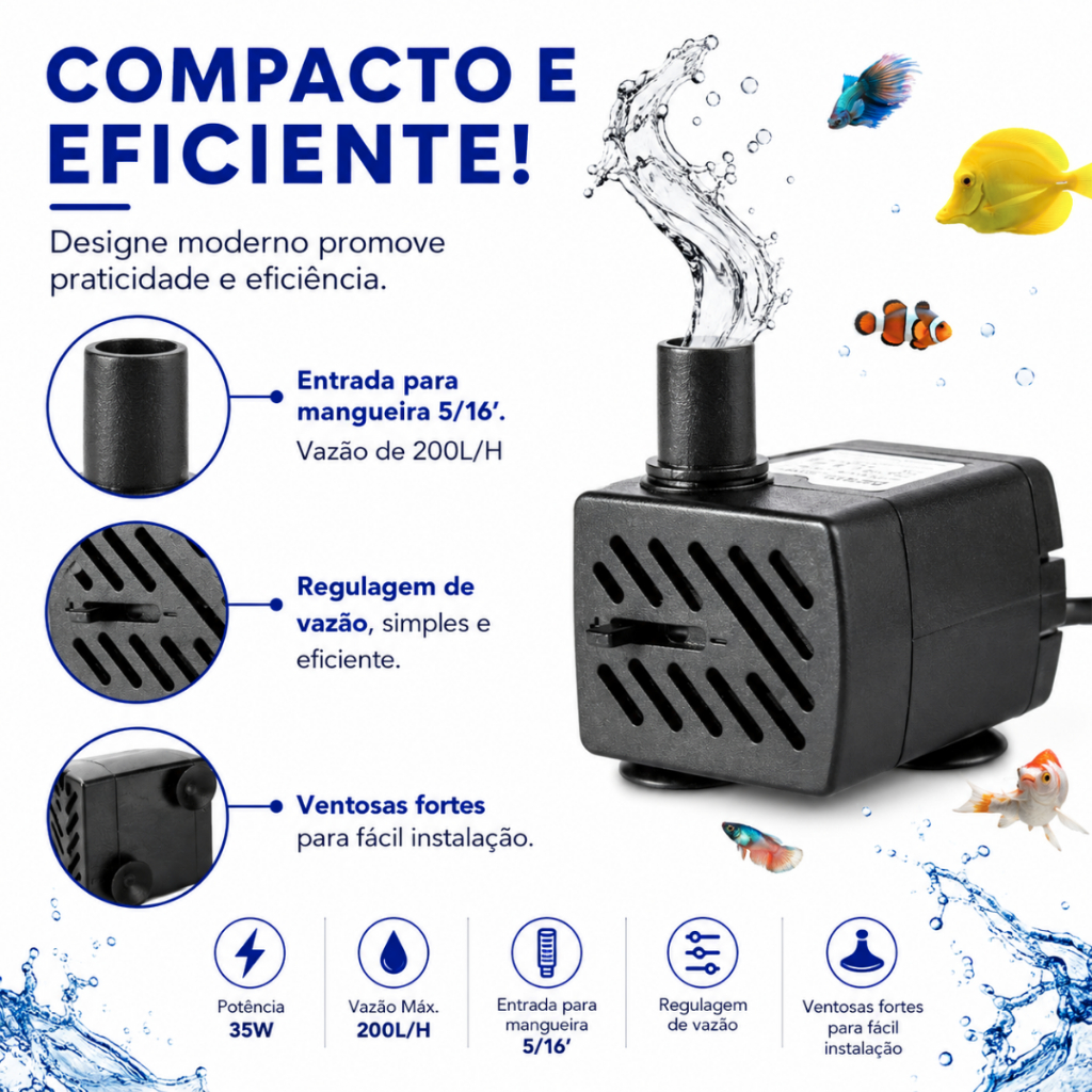 Kit com 10 Bombas Submersas Bivolt 200 L/h Silenciosas para Aquários Fontes Cascatas e Bebedouros Pet — imagem 2 de 2
