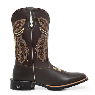 Bota Texana Boi - Country - Rodeio - Bota Masculina em Couro Legítimo | Cano Alto | Bico Quadrado | Confortável