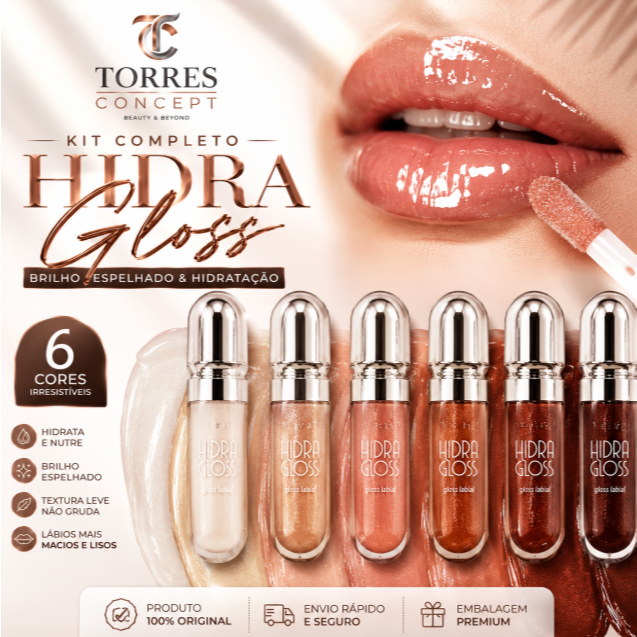 Gloss Labial Hidra Gloss Vivai Brilho Espelhado Nude Marrom Cobre Hidratante Lábios Volumosos Make