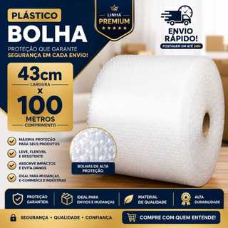 Plástico Bolha 43x100 Metros ENVIO RÁPIDO - Alta Qualidade Proteção - Ideal para E-COMMERCE, Mudança