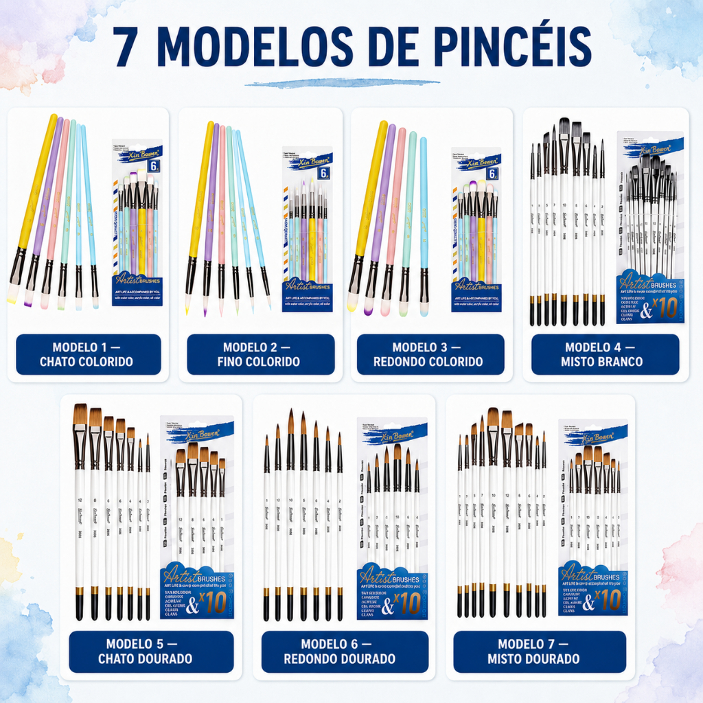 Kit de Pincéis Artísticos Cerdas Macias para Aquarela Guache Acrílica Óleo Tela e Artesanato · foto 2