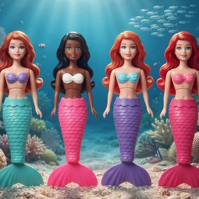 Boneca Sereia Nadadora Sereia Encantada Nada de Verdade Piscina Banho - A Corda
