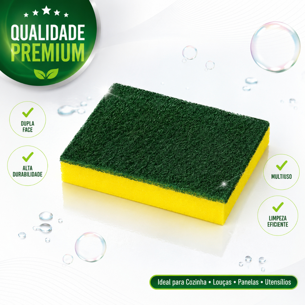 Esponja Dupla Face Multiuso Lava Louça Limpeza Pesada Cozinha