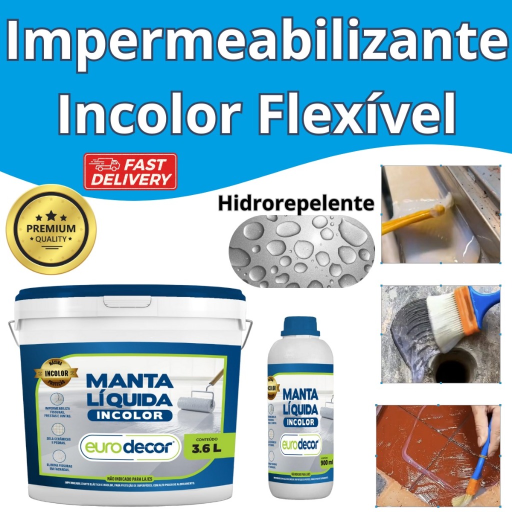 Super Manta Liquida 900ml e 3,6KG Invisivel Para Impermeabilização Fissuras