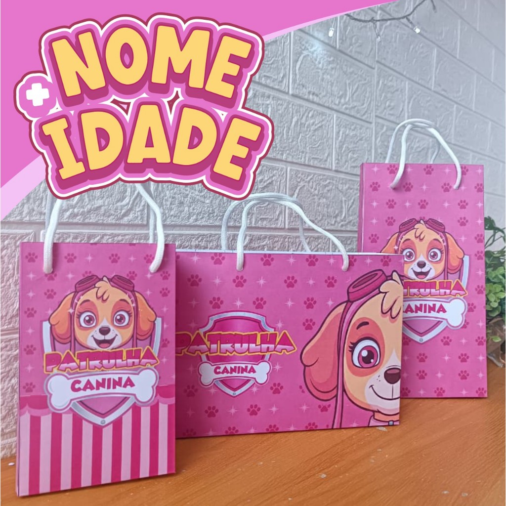 Sacolinhas Personalizadas Skye Patrulha Canina PEGUE E MONTE | Festa Aniversário Lembrancinhas Sacola Surpresa