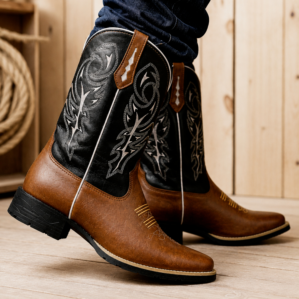 Botina Masculina Texana Bico Quadrado Country Cano Médio Cowboy Agro Rodeio — imagem 2 de 2