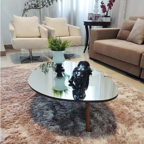 Mesa de Centro de Sala Organica Mesinha Apoio Espelhada Decorativa Paris Mirror Demoglass