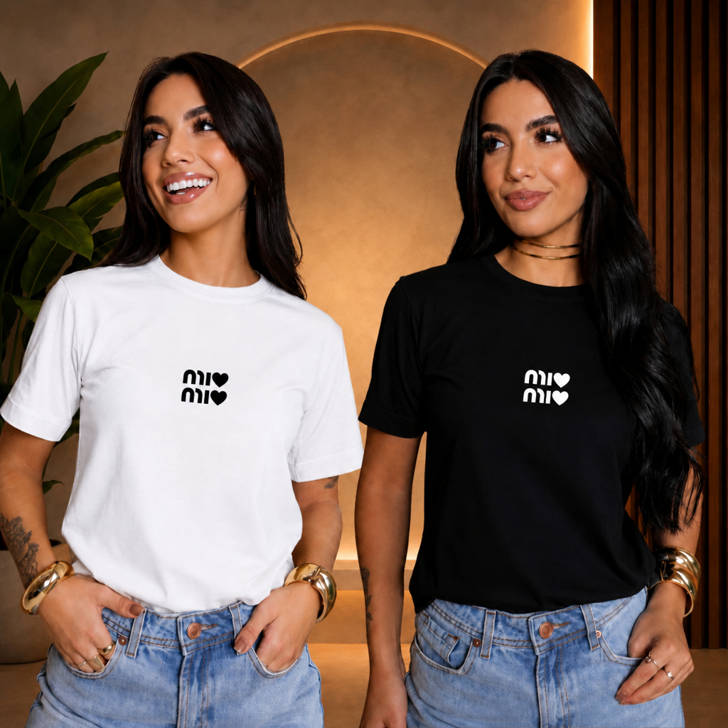 Kit 2 Camiseta Feminina T-Shirt Feminina Branca e Preta Estampada 100% Algodão Estilosa Envio Rápido Confortável Premium