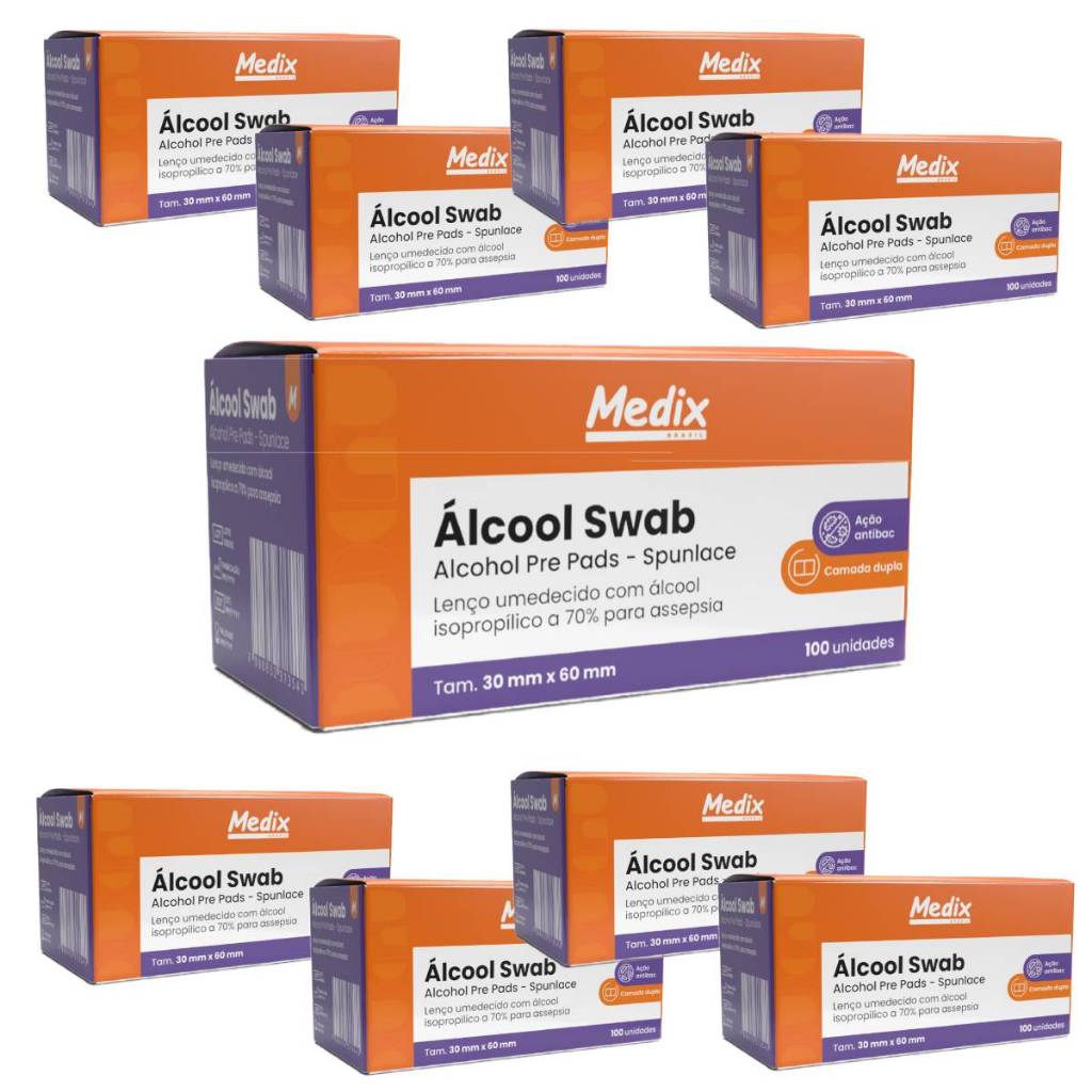 Alcool Swab Isopropílico 70% Medix Kit com 10 Caixas