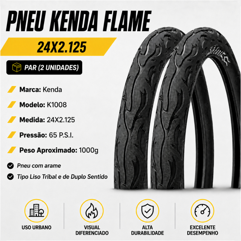 Par Pneu Aro 24 X 2.125 Bike Kenda Flame Modelo Fogo Balão Bicicleta Infantil Scooter Montadinha