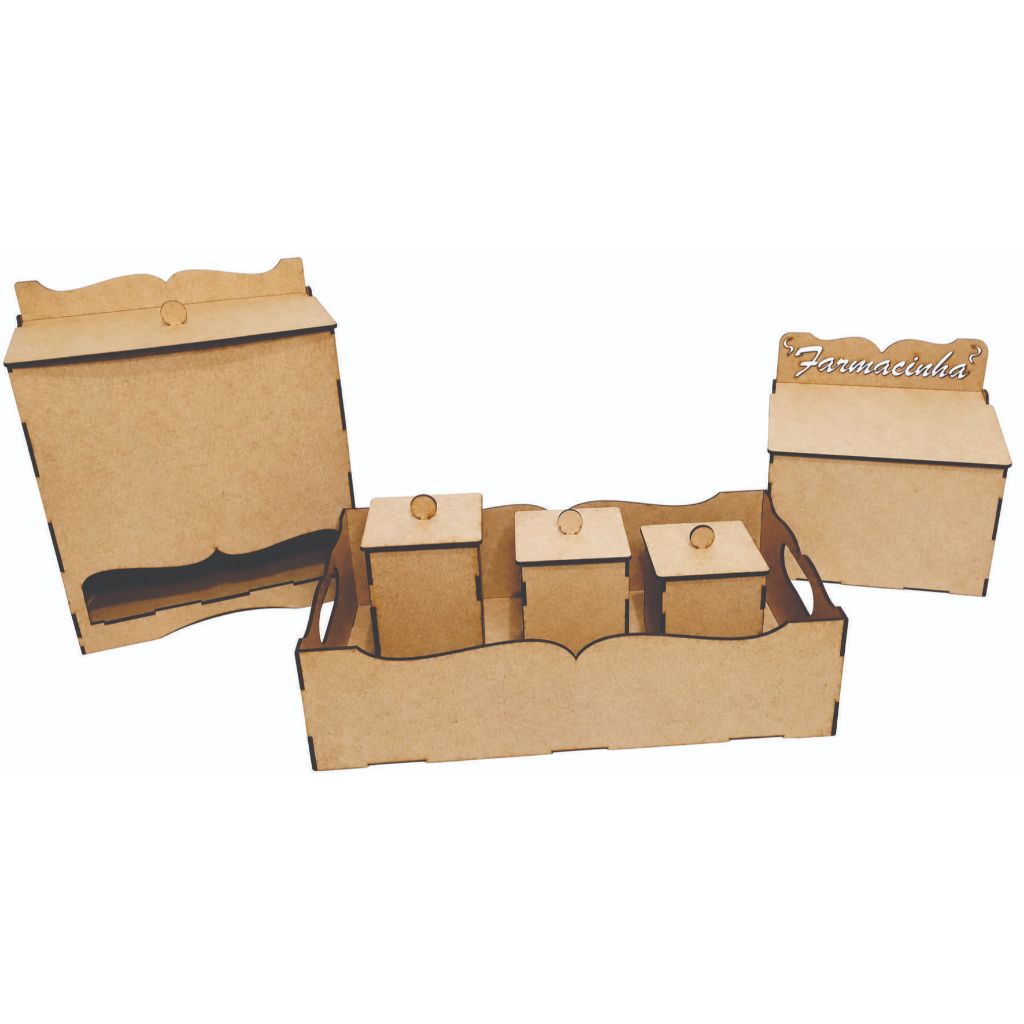 Kit Higiene Bebê Liso 6 Peças Mdf Cru Desmontado Decoração Quarto Bebê