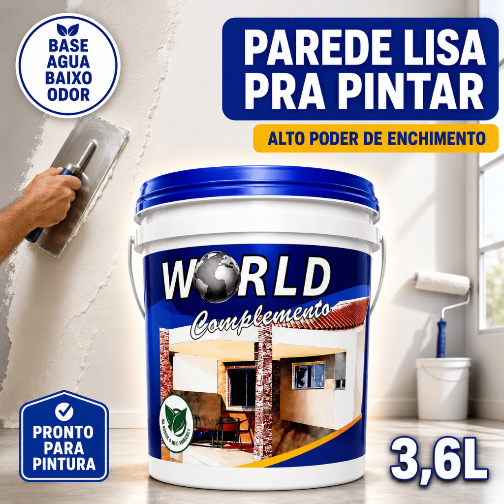Massa Corrida para Parede 3,6L World Corrige Imperfeição e Deixa Liso para Pintura Interna