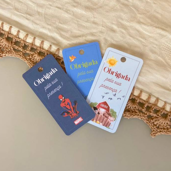 Tag Lembrancinha fazendinha, homem aranha, dinossauro, Personalizada | Cartão Agradecimento Aniversário