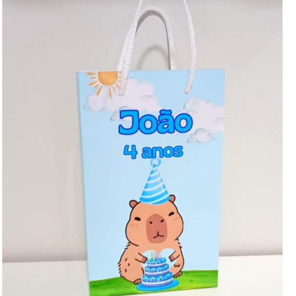 Sacolinha Capivara Azul | Sacolinha Personalizada para Festa | Lembrancinha Infantil | Sacolinha Surpresa | Envio Rápido